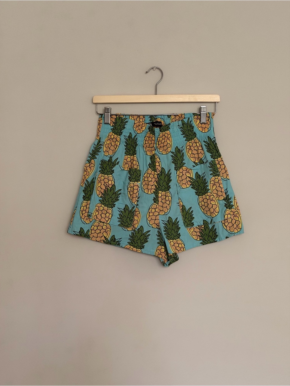Zara Pineapple Print High-Waist Shorts - Blue & Yellow